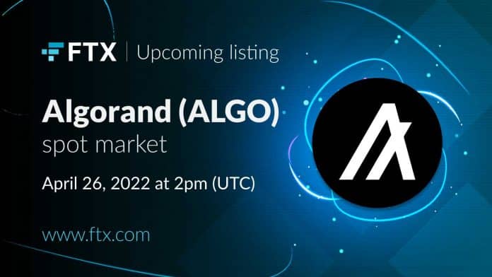 FTX ประกาศลิสต์เหรียญ Algorand(ALGO) บนตลาด spot ในวันที่ 26 เม.ย. นี้